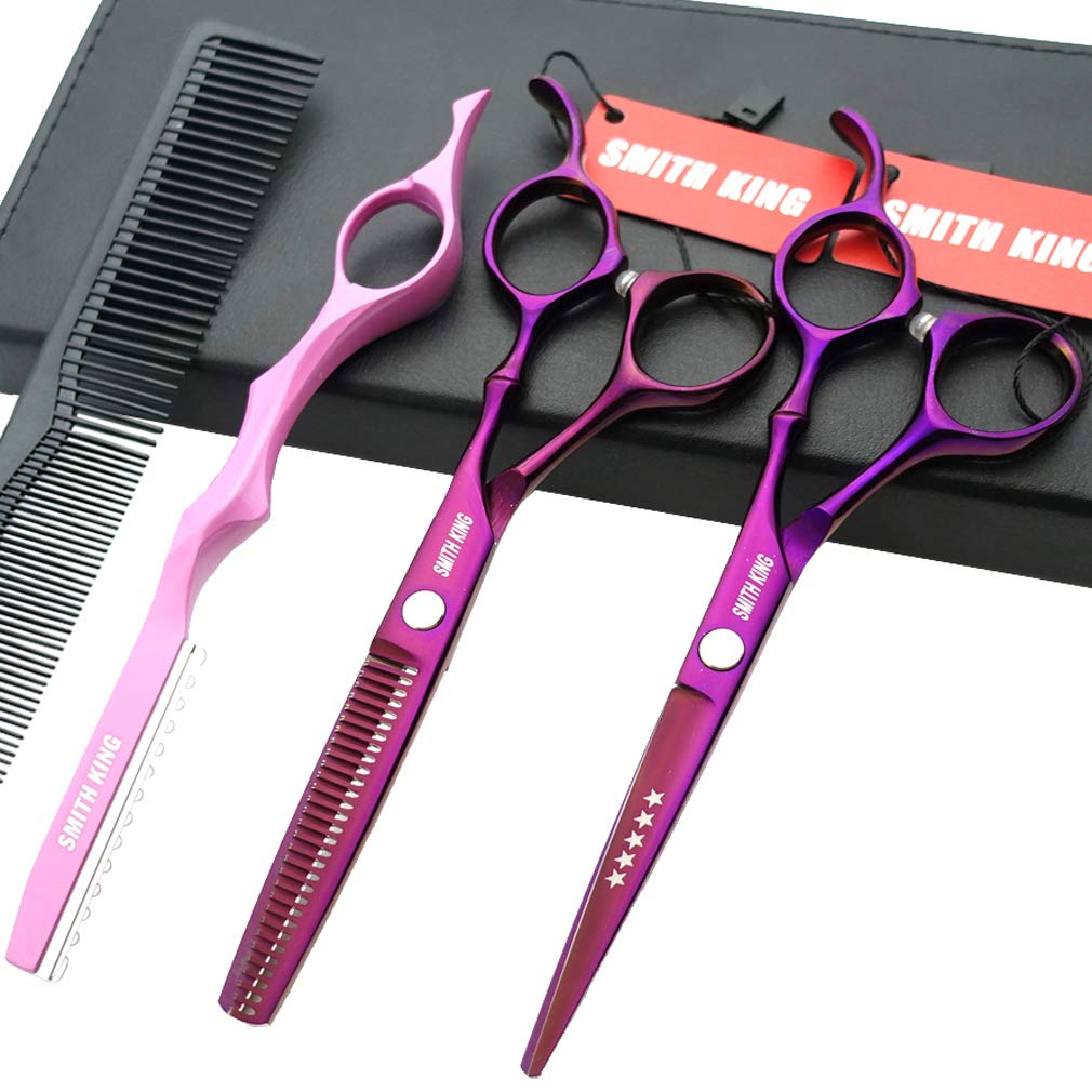 6.0 Inches Professional Hair Cutting Thinning Scissors Set With Razor (Violet)