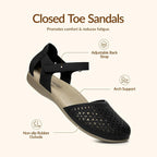 Rihero Summer Casual Closed Toe Sandals Women Comfortable Footbed Arch Support Flat Sandals With Adjustable Strap