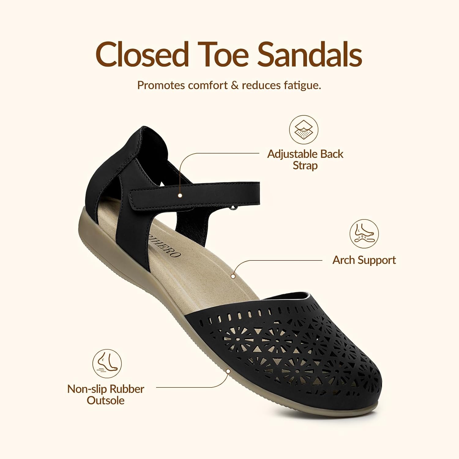 Rihero Summer Casual Closed Toe Sandals Women Comfortable Footbed Arch Support Flat Sandals With Adjustable Strap