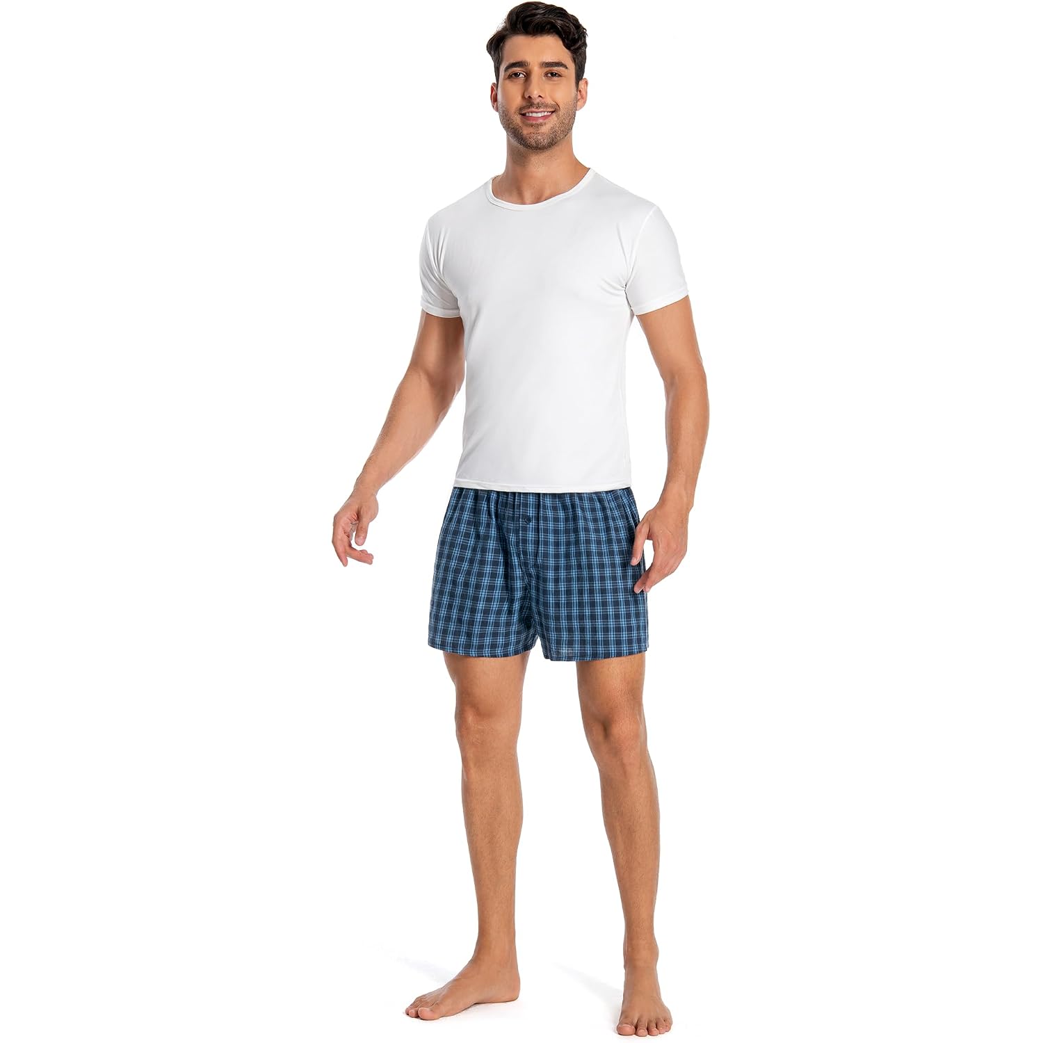 Mens Boxer Shorts Inverted Waistband 100% Cotton Men'S Classic Fit Woven Boxers Underwear Pack