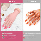 Practice Hand for Acrylic Nails Flexible Bending Nail Practice Hand Training Fake Hand Nail Hand Practice Tools with 100PCS Nail Tips, 120PCS Jelly Double Sided Nail Adhesives and 9PCS Brush