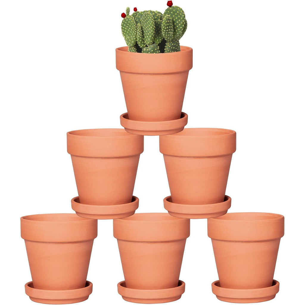 Orceler 4 Inch Terracotta Pots With Saucer - 6 Pack Small Clay Plant Pots With Drainage Holes, Flower Pots With Tray, Terra Cotta Pots For Indoor Outdoor Plants, Crafts, Wedding Favor