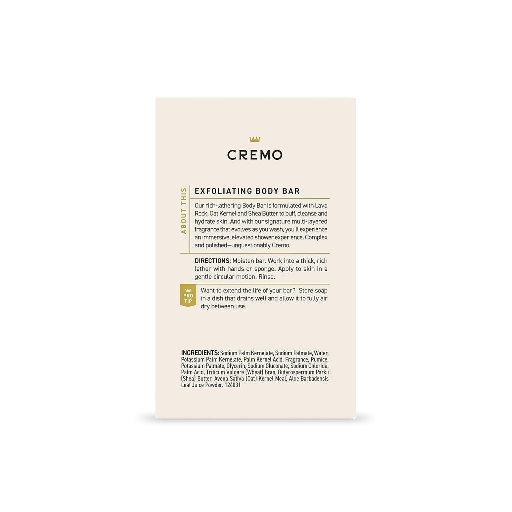 Cremo Exfoliating Body Bar For Men, Italian Bergamot Scent, Multi-Layered Fragrance That Buffs, Cleanses And Hydrates Skin, 5Oz