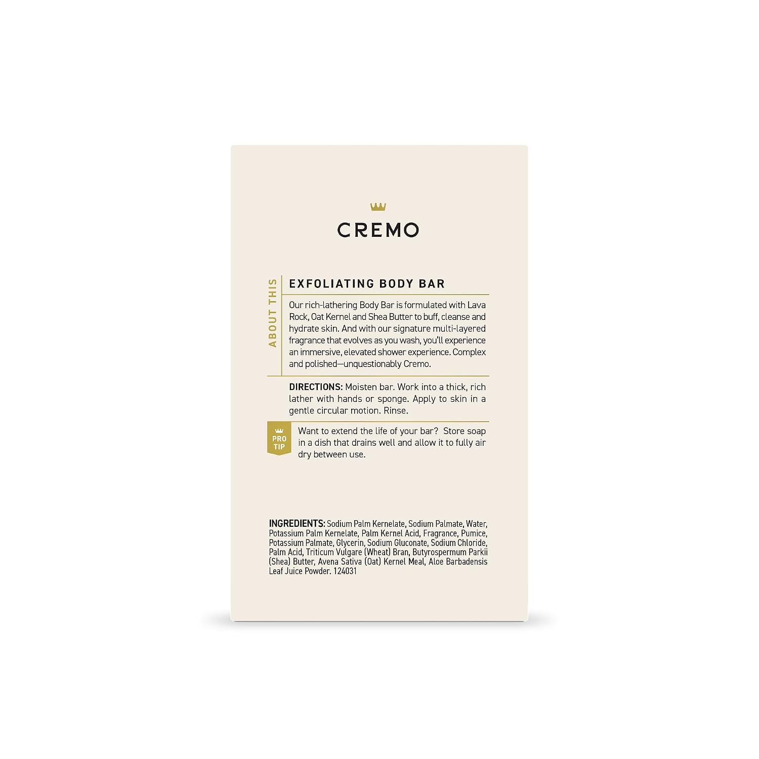 Cremo Exfoliating Body Bar For Men, Italian Bergamot Scent, Multi-Layered Fragrance That Buffs, Cleanses And Hydrates Skin, 5Oz