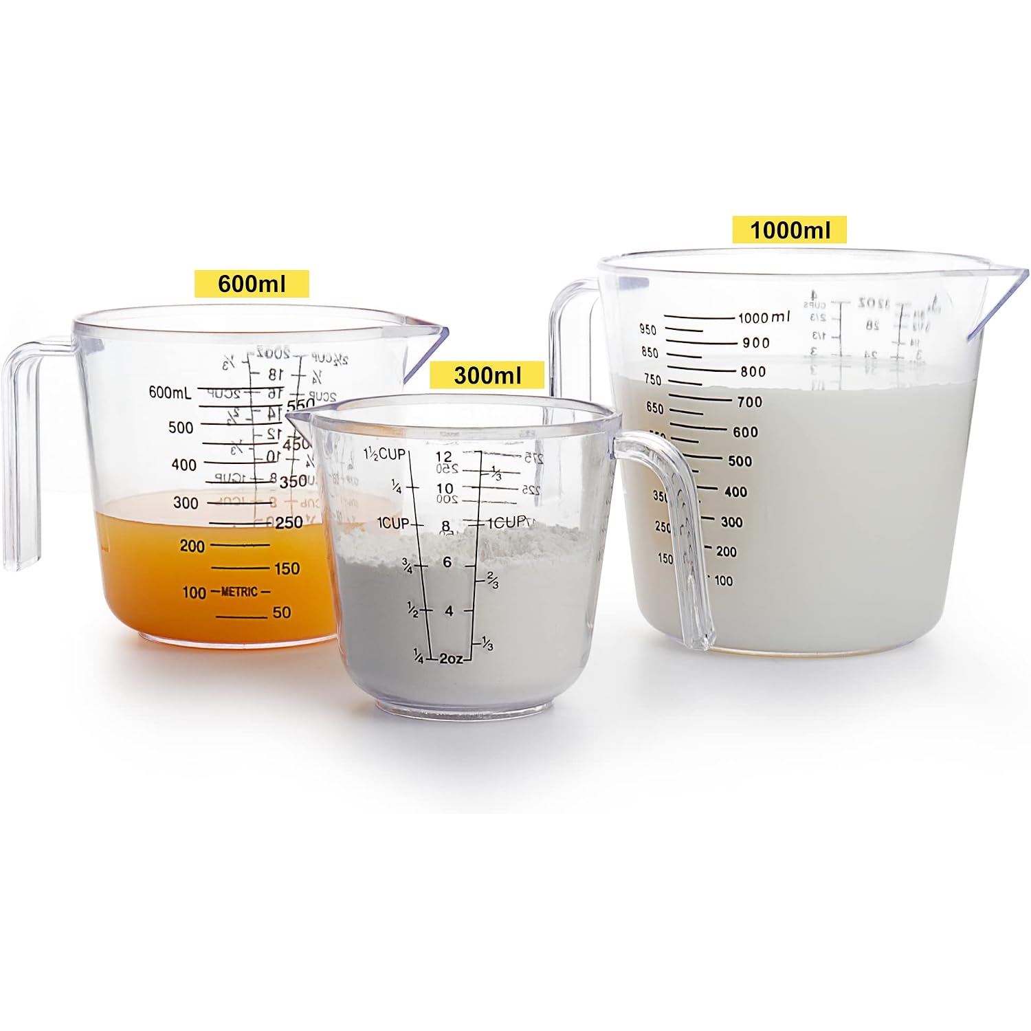 -Bingbing- Measuring Cups Set, Liquid Measuring Cups For 3 For Kitchen | Bpa Free Plastic Set With Spout Multiple Measurement Scales, Cup, Ml And Oz, (Clear)