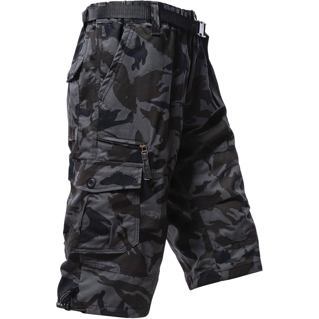 Men'S Cargo Shorts 3/4 Relaxed Fit Mens Running Shorts 7 Pockets Elastic Waist Cotton Hiking Shorts