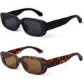 Retro Rectangle Sunglasses Women and Men Vintage Small Square Sun Glasses UV Protection Glasse 2 Pack Black+leopard Frame Full Brown Lens