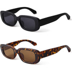 Retro Rectangle Sunglasses Women and Men Vintage Small Square Sun Glasses UV Protection Glasse 2 Pack Black+leopard Frame Full Brown Lens
