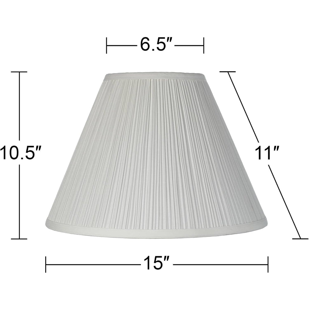 Set Of 2 White Pleated Large Empire Lamp Shade (Pre-Assembled) S 6.5" Top X 15" Bottom X 11" High (Spider) Replacement With Harp And Finial
