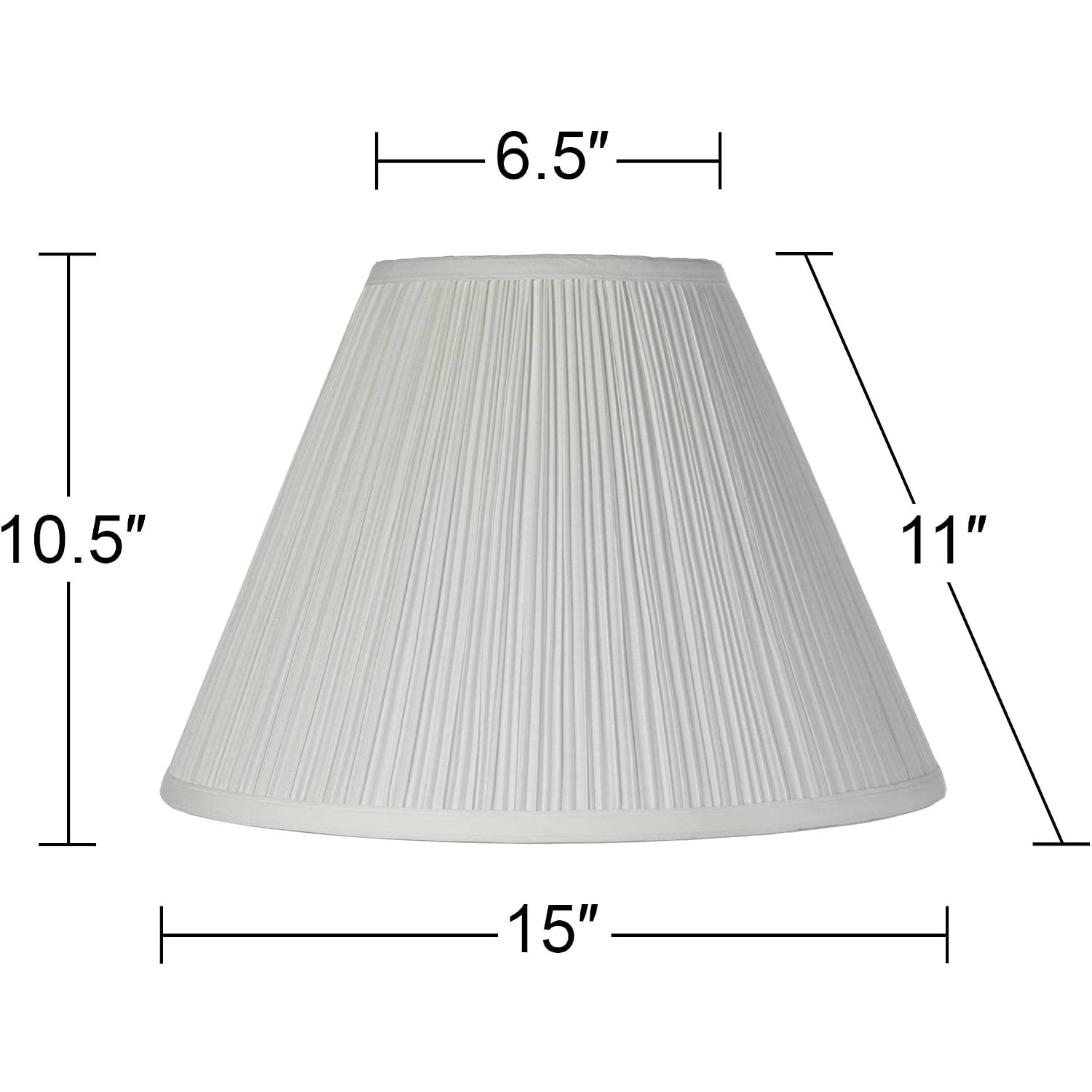 Set Of 2 White Pleated Large Empire Lamp Shade (Pre-Assembled) S 6.5" Top X 15" Bottom X 11" High (Spider) Replacement With Harp And Finial