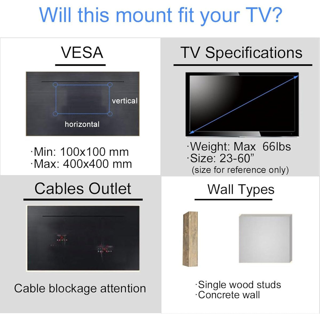 Suptek Tv Wall Mount Swivel And Tilt Full Motion For Most 23 To 60 Inch Tv Mount Up To 66Lbs Max Vesa 400X400Mm (A1+)