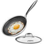 Nonstick Frying Pan With Lid 7-Inch, Durable Stainless Steel Skillet, Induction Cooktop Compatible, Pfoa-Free Scratch-Proof, Dishwasher & Oven Safe, Stay-Cool Handle, Silver Kitchen Cookware