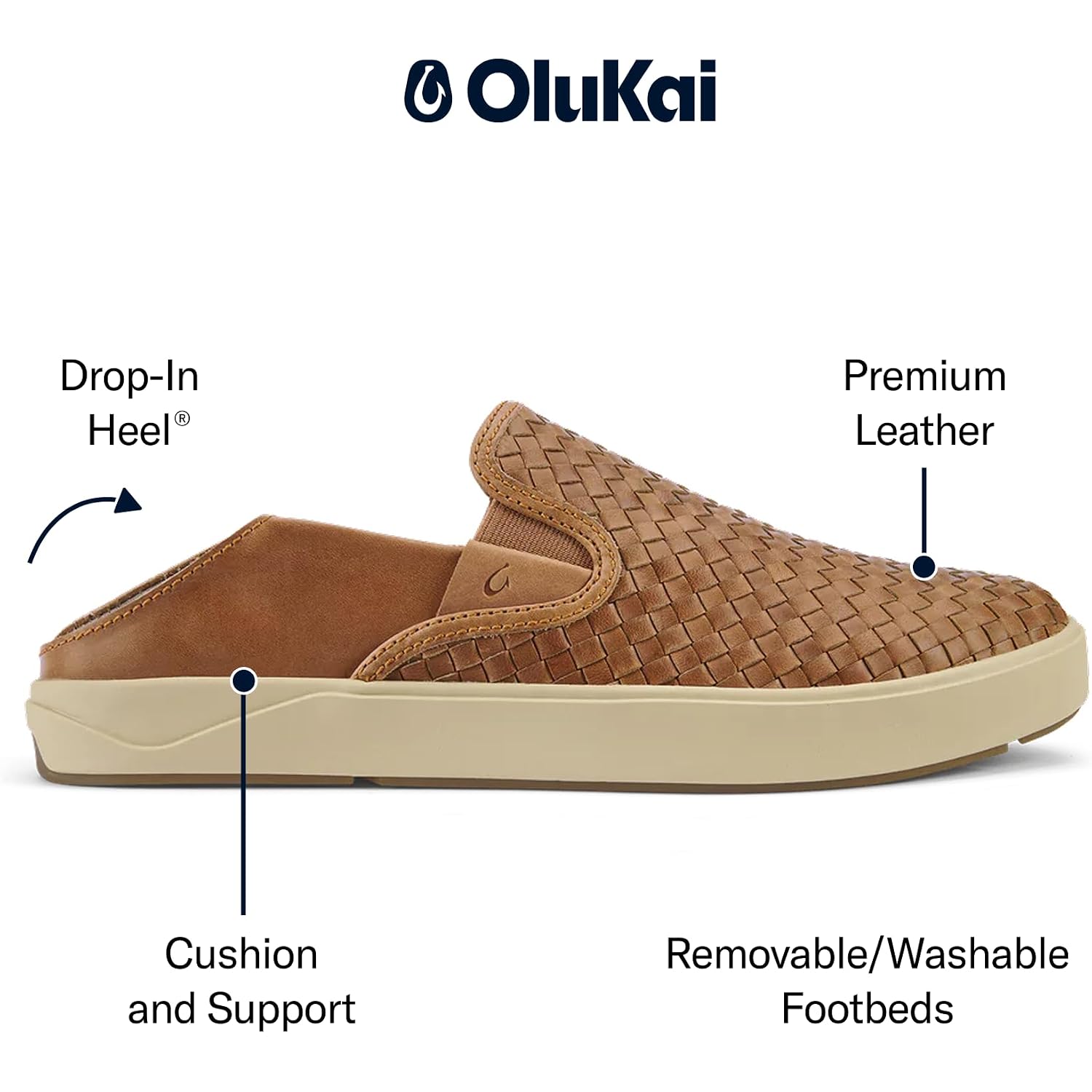 Olukai Lae'Ahi Lauhala Men'S Woven Leather Shoes, Versatile Everyday Leather Sneakers, Easy Slip On Design, All-Day Wear & Comfort
