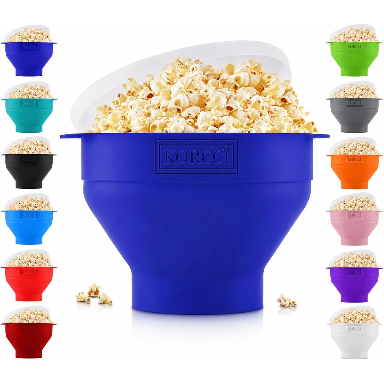 The Original Korcci Microwaveable Silicone Popcorn Popper, Microwave Popcorn Popper, Collapsible Microwave Popcorn Maker Bowl, No Oil Required, Use In Microwave, Dishwasher Safe (Blue)