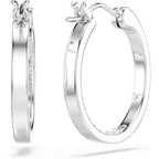 Swarovski Sommerset hoop earrings, White, Rhodium plated, One Size, Silver, Crystals