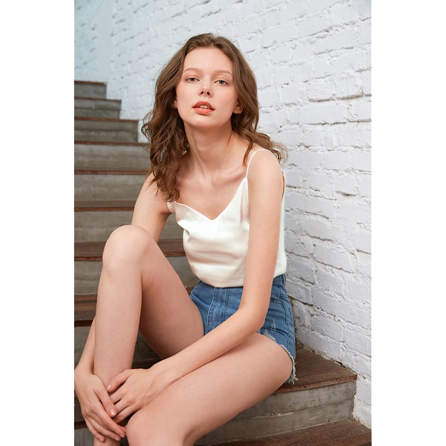 Womens Silk Satin Camisole Cami Plain Strappy Vest Top T-Shirt Blouse Tank Shirt V-Neck Spaghetti Strap XS-4X