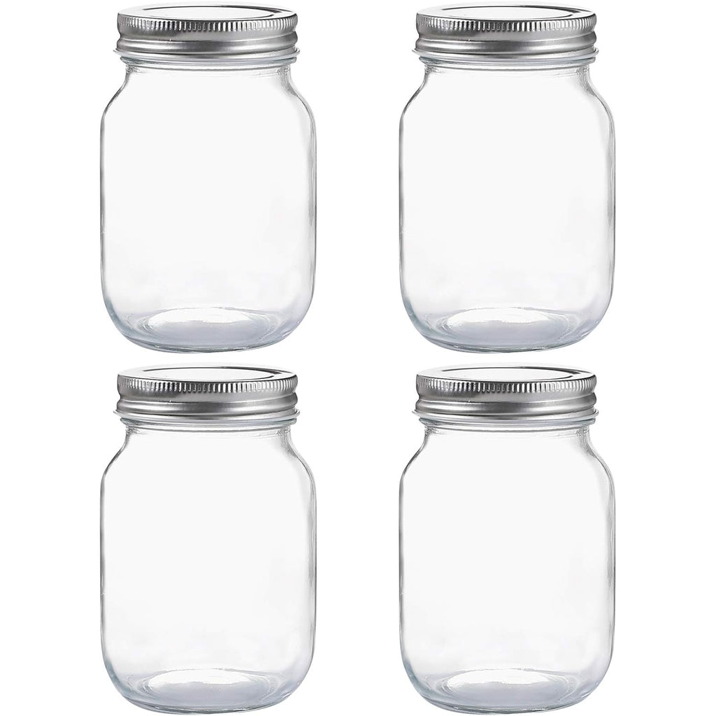 YINGERHUAN Glass Regular Mouth Mason Jars, 16 oz Clear Glass Jars with Silver Metal Lids for Sealing, Canning Jars for Food Storage, Overnight Oats, Dry Food, Snacks, Candies, DIY Projects (4PACK)