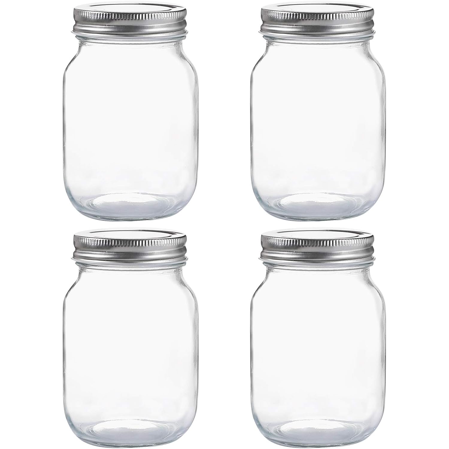 YINGERHUAN Glass Regular Mouth Mason Jars, 16 oz Clear Glass Jars with Silver Metal Lids for Sealing, Canning Jars for Food Storage, Overnight Oats, Dry Food, Snacks, Candies, DIY Projects (4PACK)