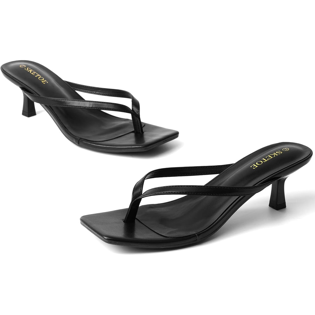 Kitten Heels For Women Square Toe Sandals Flip Flop Heels Thong Sandals Comfortable Summer 2 Inch Heels Sandals