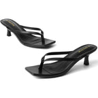 Kitten Heels For Women Square Toe Sandals Flip Flop Heels Thong Sandals Comfortable Summer 2 Inch Heels Sandals