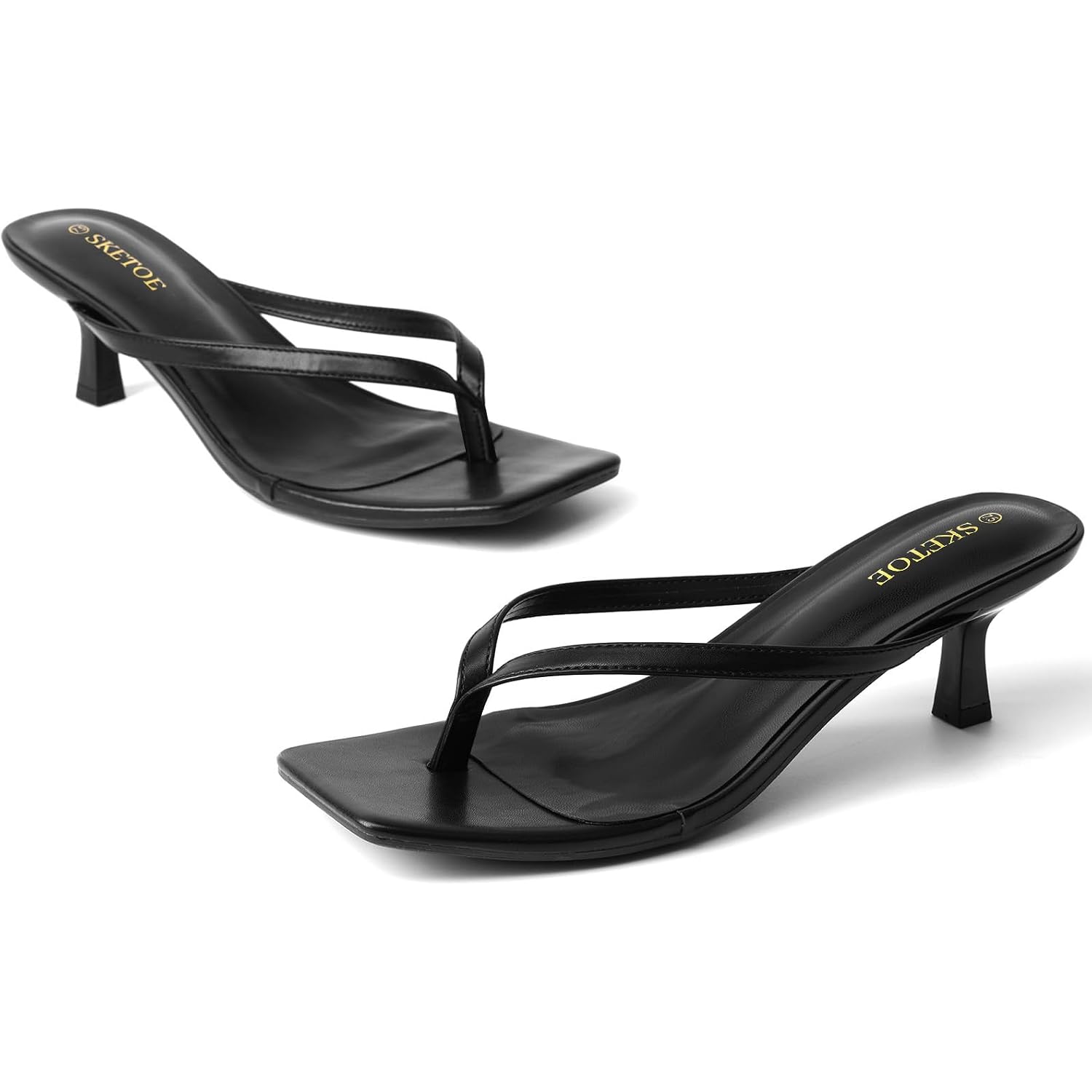 Kitten Heels For Women Square Toe Sandals Flip Flop Heels Thong Sandals Comfortable Summer 2 Inch Heels Sandals