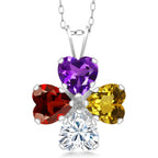 Gem Stone King Customized and Personalized 4 Heart Shape Pendant Necklace For Women | 925 Sterling Silver | Gemstone Birthstone Fashion Love Mothers Flower Blossom Necklace | With 18 Inch Silver Chain