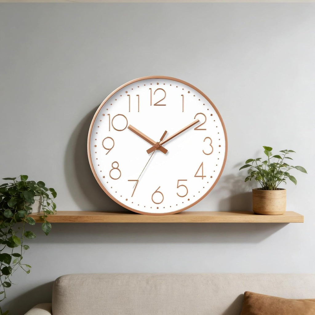 Daxsmy Wall Clock - 8 Inch Silent Non-Ticking Modern 3D Wall Clocks Battery Operated - Decorative Clock For Kitchen, Home Office, Bathroom, Bedroom(Rose Gold)