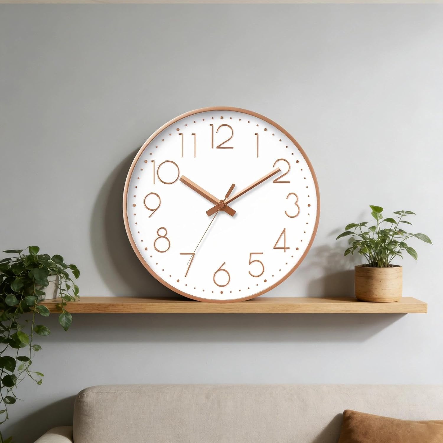 Daxsmy Wall Clock - 8 Inch Silent Non-Ticking Modern 3D Wall Clocks Battery Operated - Decorative Clock For Kitchen, Home Office, Bathroom, Bedroom(Rose Gold)
