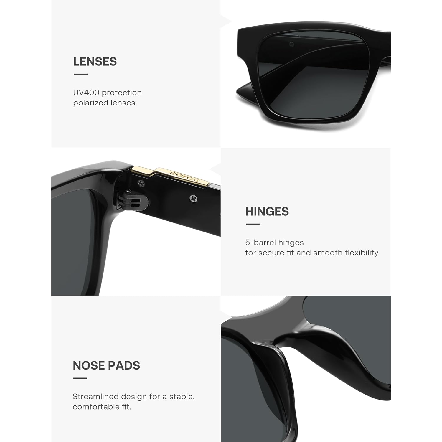 SOJOS Trendy Polarized Square Sunglasses for Women Men,UV400 Retro Square 70s 80s 90s Shades SJ2622 Black