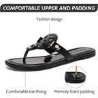 Stratuxx Kaze Women'S Dressy Patent Leather Thong Sandals With Memory Foam,Comfy Beach Slides Slip On Flat Sandals For Women