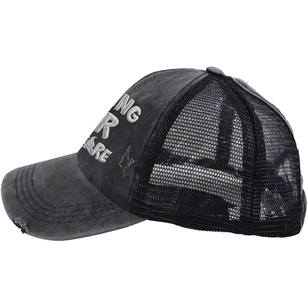 Camping Hair Don'T Care Hat, Vintage Washed Distressed Mesh Baseball Cap