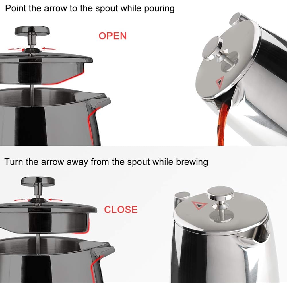 Secura French Press Coffee Maker, 50-Ounce, 304 Stainless Steel Insulated Coffee Press With Extra Screen
