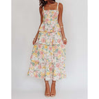 Abyovrt Women Floral Maxi Dress Sleeveless Bow Back Tiered Boho Flowy Long Dresses Summer Fall