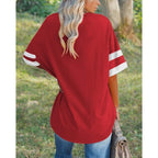 Fisoew Womens Oversized Tees Loose T Shirts Half Sleeve Crew Neck Color Block Cotton Tunic Tops