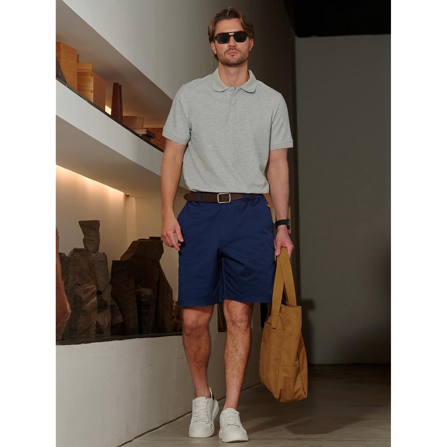 Allzero Men'S Casual Shorts 9" Classic-Fit Golf Shorts For Men Cotton Elastic Waist Multi Pockets