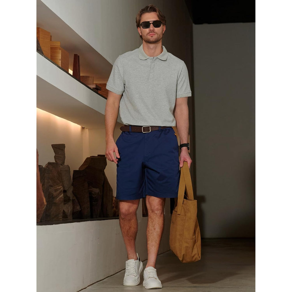 Allzero Men'S Casual Shorts 9" Classic-Fit Golf Shorts For Men Cotton Elastic Waist Multi Pockets