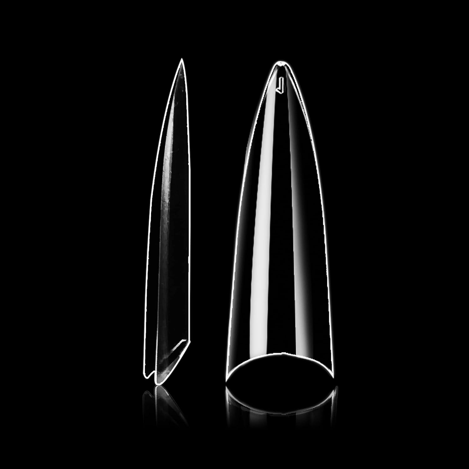 BeYou Clear Long Stiletto 500pcs False Fake Gel Nail Tips,10 Sizes With Clear Plastic Case For Nail Salon Nail Shop