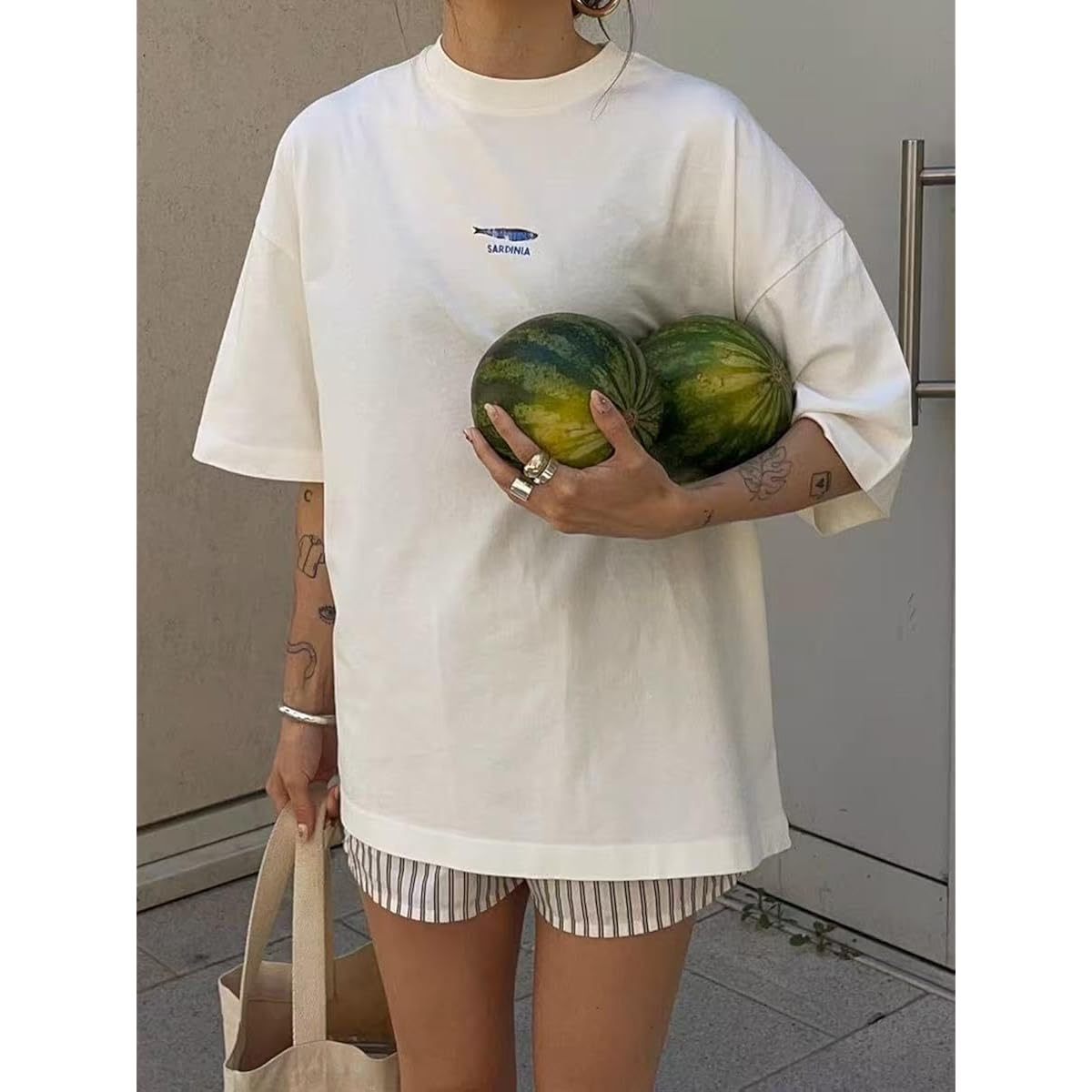 Cute Strawberry Beach Shirts Oversized Graphic Tees Women Short Sleeve Y2k Summer Tops 2000s Aesthetic Preppy Clothes Fish Blue