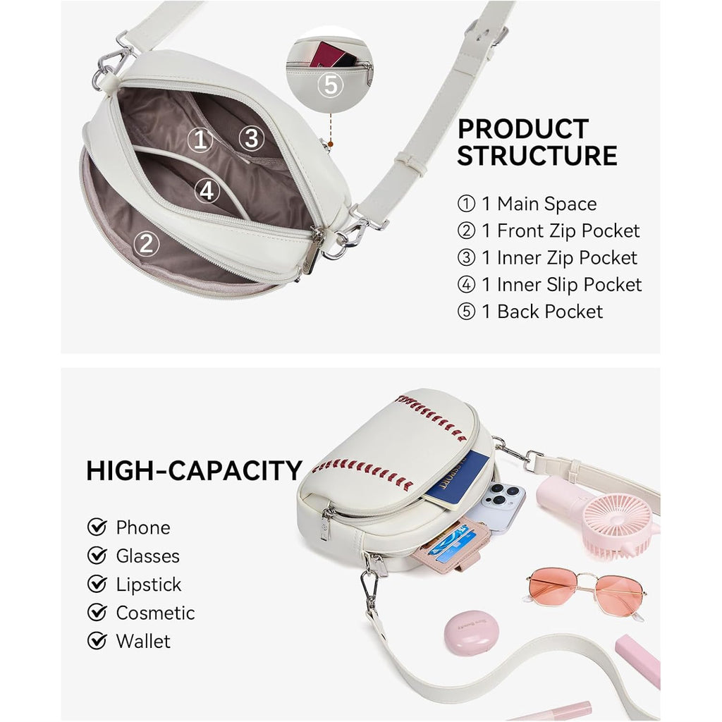 BOSTANTEN Baseball Crossbody Purses for Sport Mom Small Shoulder Bag Vegan Leather Women Handbags for Events