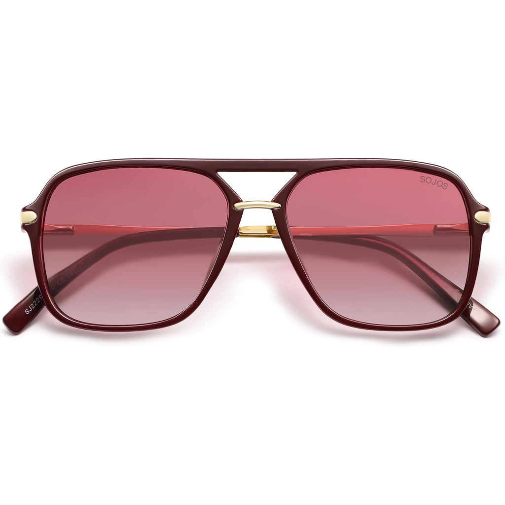 SOJOS Sunglasses for Women & Men, Square, Retro, Polarized Lens, Trendy Aviator, 90s Shades Red/Red