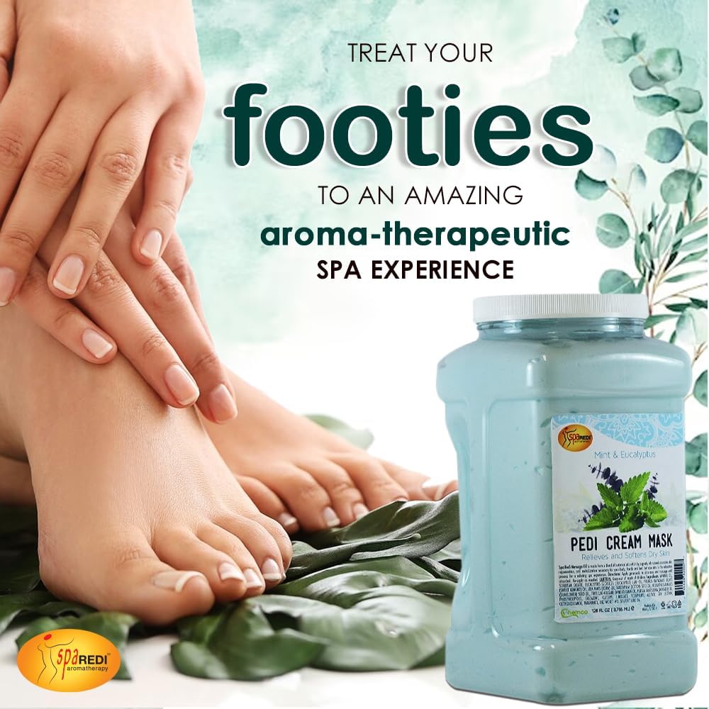 SPA REDI Cream Mask - Pedicure Massage for Tired Feet and Body, Hydrating, Fresh Skin - Infused with Hyaluronic Acid, Amino Acids, Panthenol, Comfrey Extract, Mint and Eucalyptus - 1 GAL