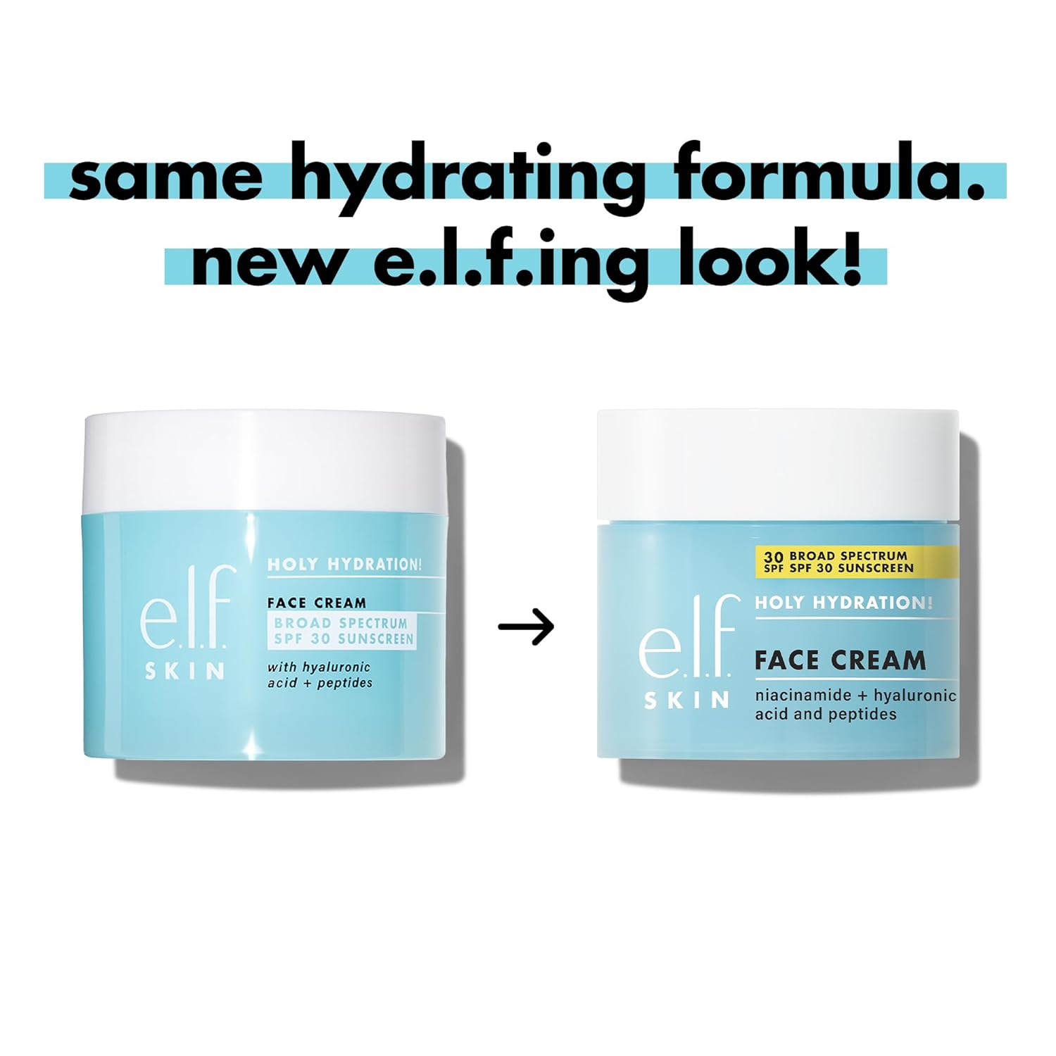 e.l.f. Holy Hydration! Face Cream Broad Spectrum SPF 30 Sunscreen Moisturizer, Made with Hyaluronic Acid, Niacinamide & Peptides, Lightweight Daily Protection, 1.7 oz