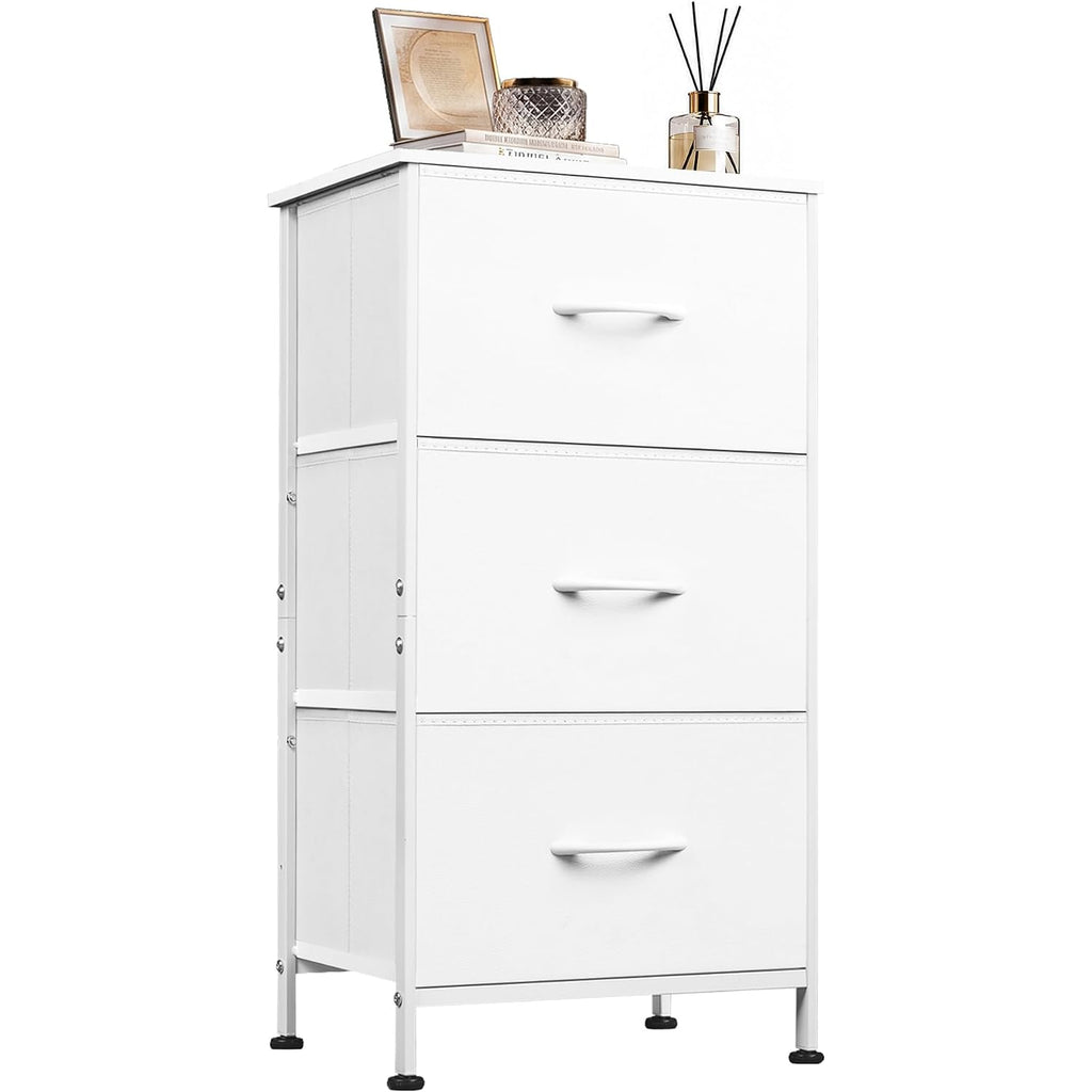 Wlive Nightstand With 3 Drawers, Fabric Dresser, Organizer Unit, Storage Dresser For Bedroom, Hallway, Entryway, Closets, Sturdy Steel Frame, Wood Top, Easy Pull Handle, White