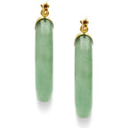 Belacqua Natural Green Jade Hoop Earrings in 10K Yellow Gold, Hinge and Notched Post, 1'' Diameter, Classic Jewelry for Women, Gift Box Included