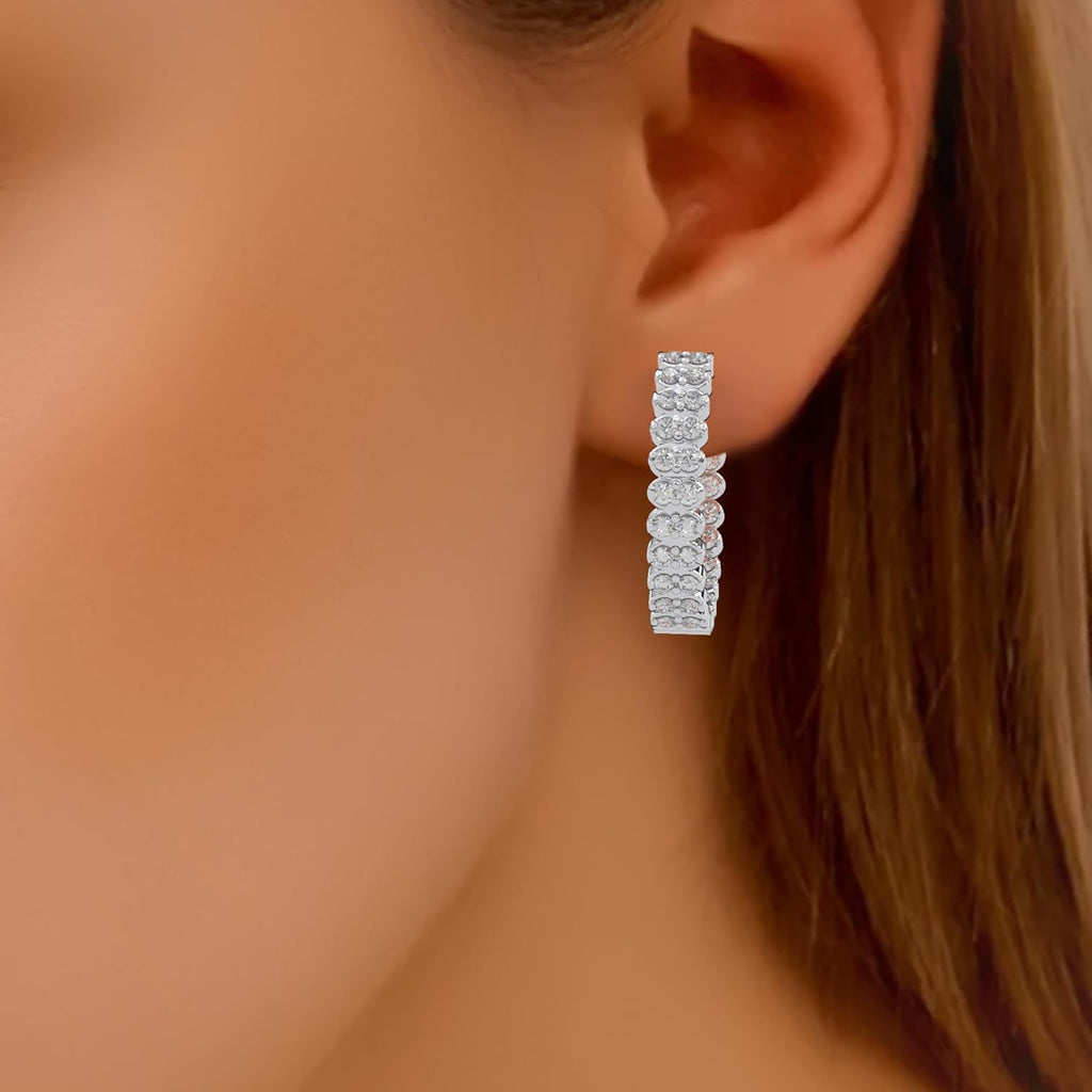 1.06 Ctw Round Cut Natural Diamond Designer Hoop Earrings for Women | 925 Sterling Silver | I-J Color I2-I3 Clarity | Hypoallergenic Fine Jewelry | Elegant Gift Box Included