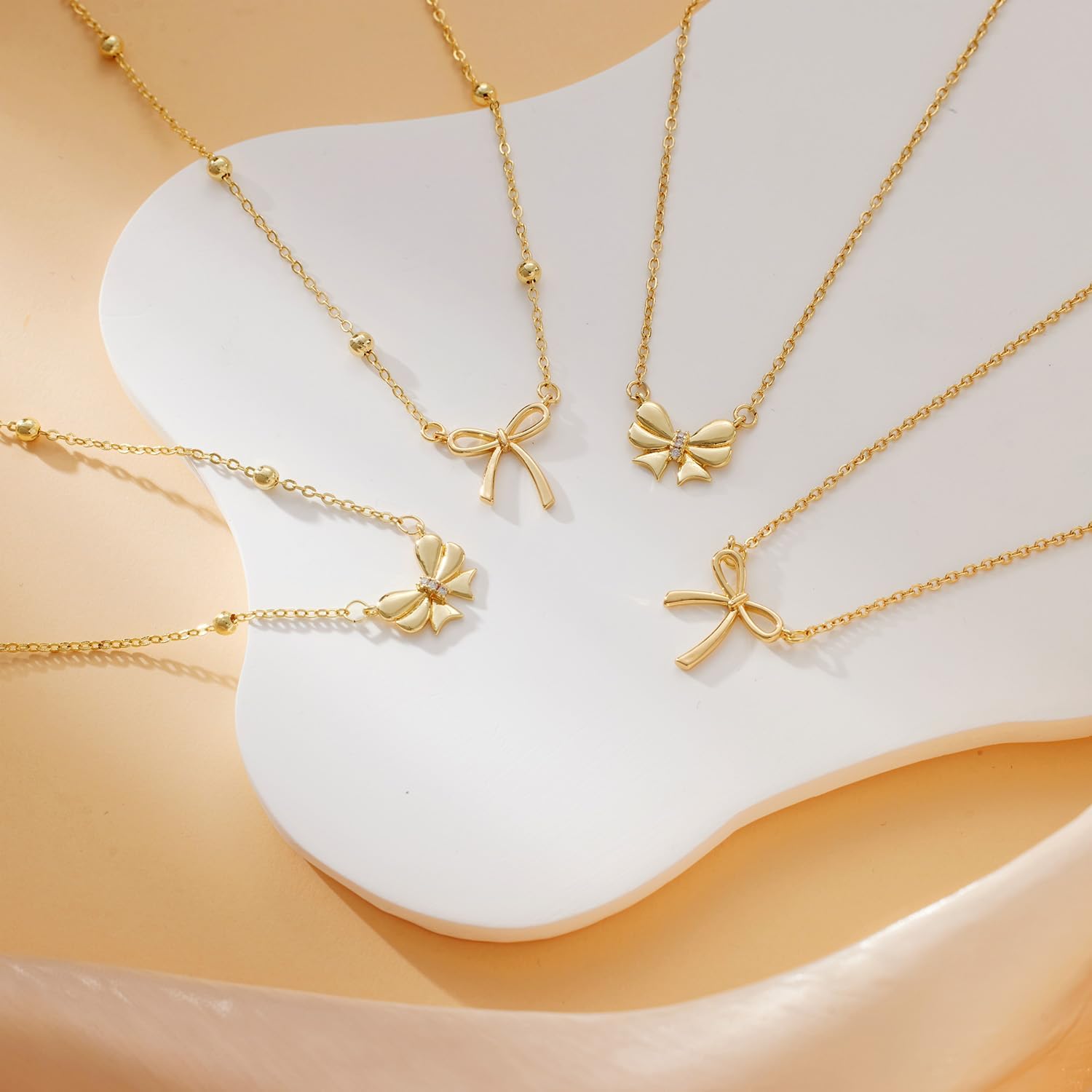 Thaivor Mothers Day Gifts - Necklace for Women Dainty Bow Necklace 14K Gold Plated Cute Choker Small Pendant Charm Necklaces Teen Gift Trendy Stuff Personalized Jewelry Gifts