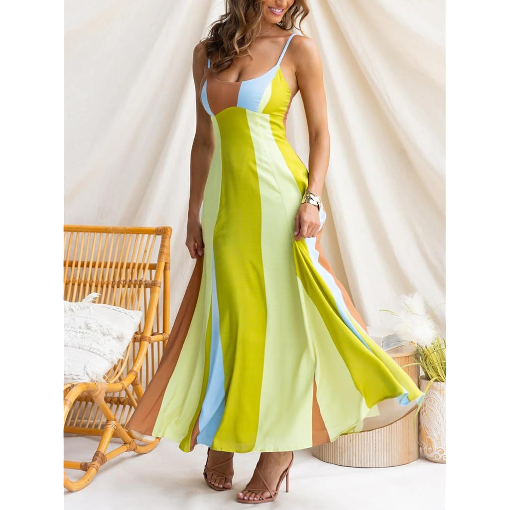Women'S 2026 Fashion Striped Dress Sleeveless Chest Wrap Backless Halter High Waist Beach Vacation Dress