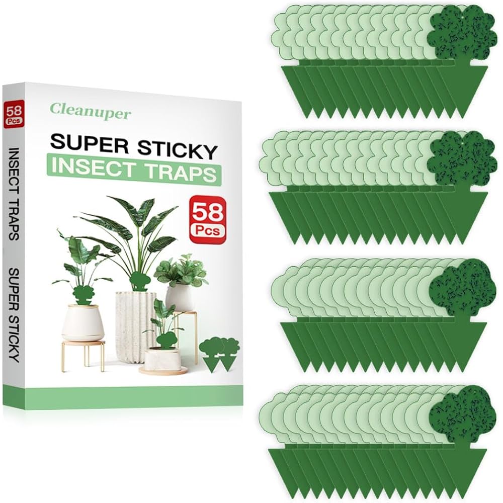 58 Pack Gnat Killer Sticky Traps For Plants - Green Fungus Gnat Sticky Trap For Indoor Houseplants, Fruit Fly, Whitefly, Aphid - Family Friendly Design, Flower/Cloud Or Sunflower/Butterfly