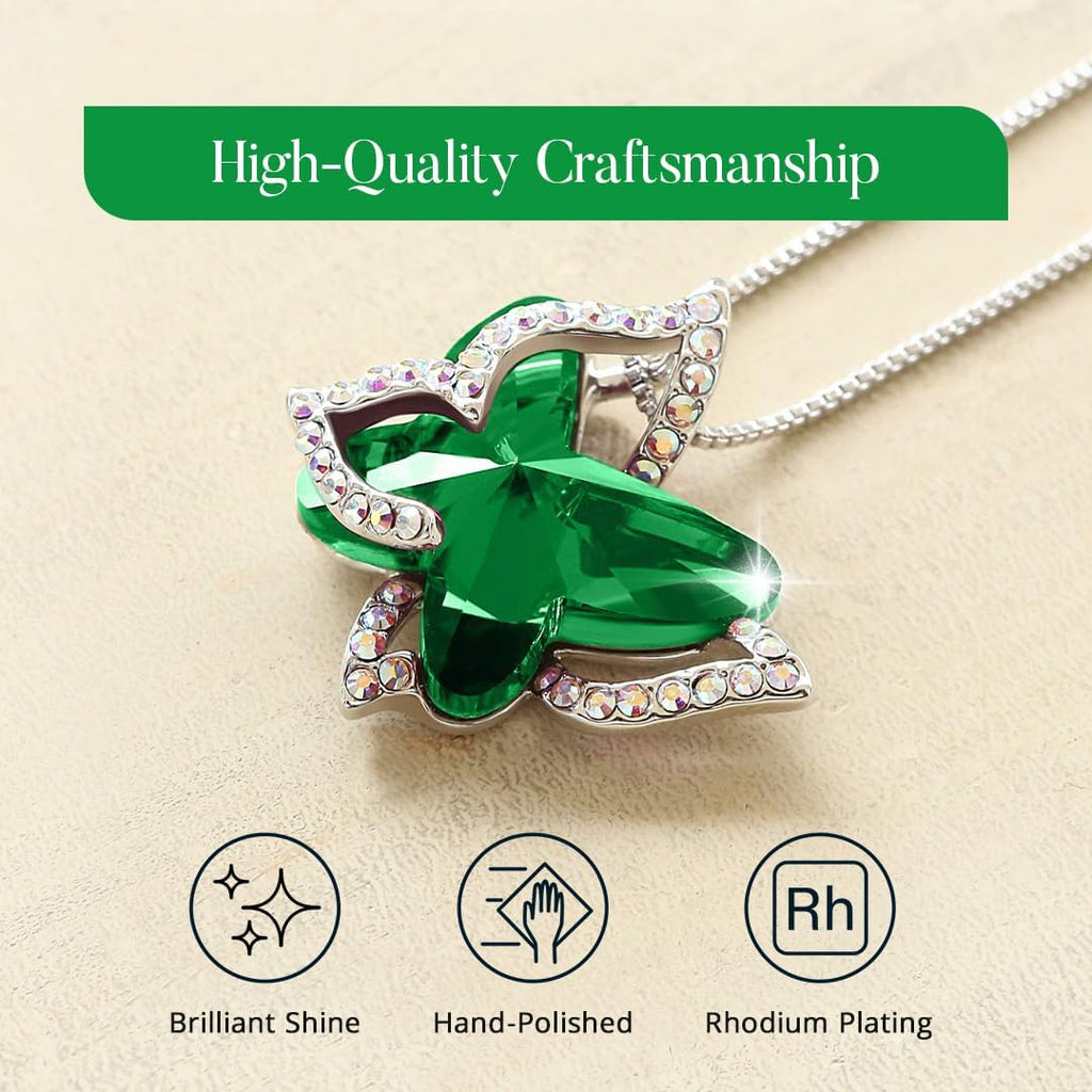 Butterfly Birthstone Crystal Necklace Mother's Day Present for Women Silver Tone Pendant Jewelry Made with Austrian Crystals Anniversary Birthday Gift 18"+2"