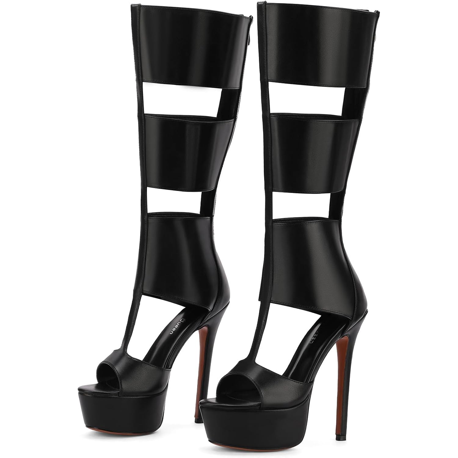 Fancyqueen Platform Knee High Sandals For Women, Gladiator Open Toe Summer Booties Black Heels Sandal Boots, Sexy Style Casual For Party